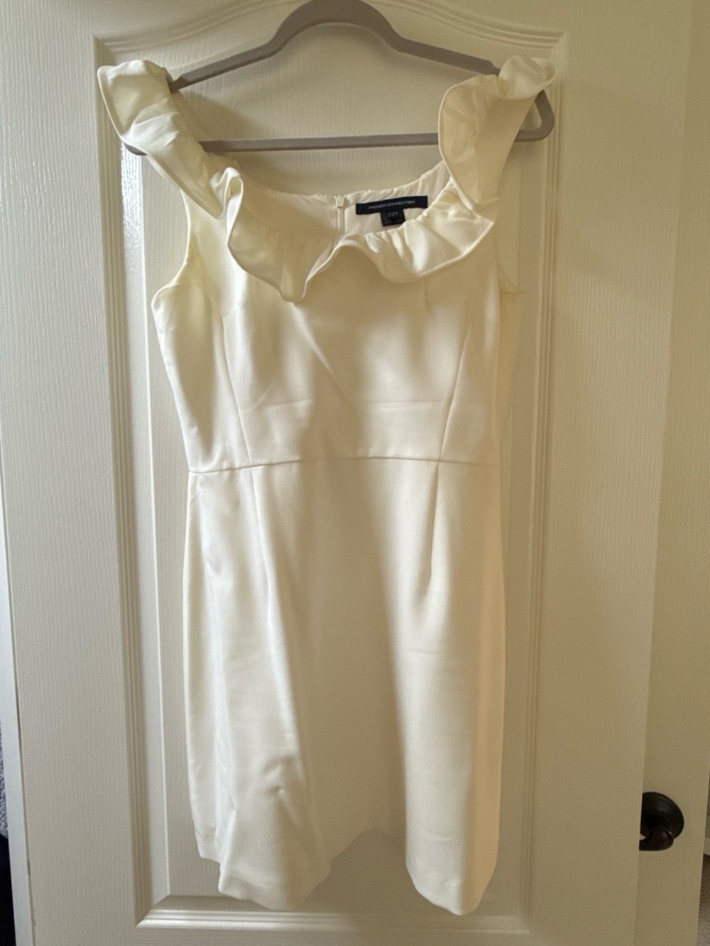 French Connection Cream Ruffled Neck Mini Dress
